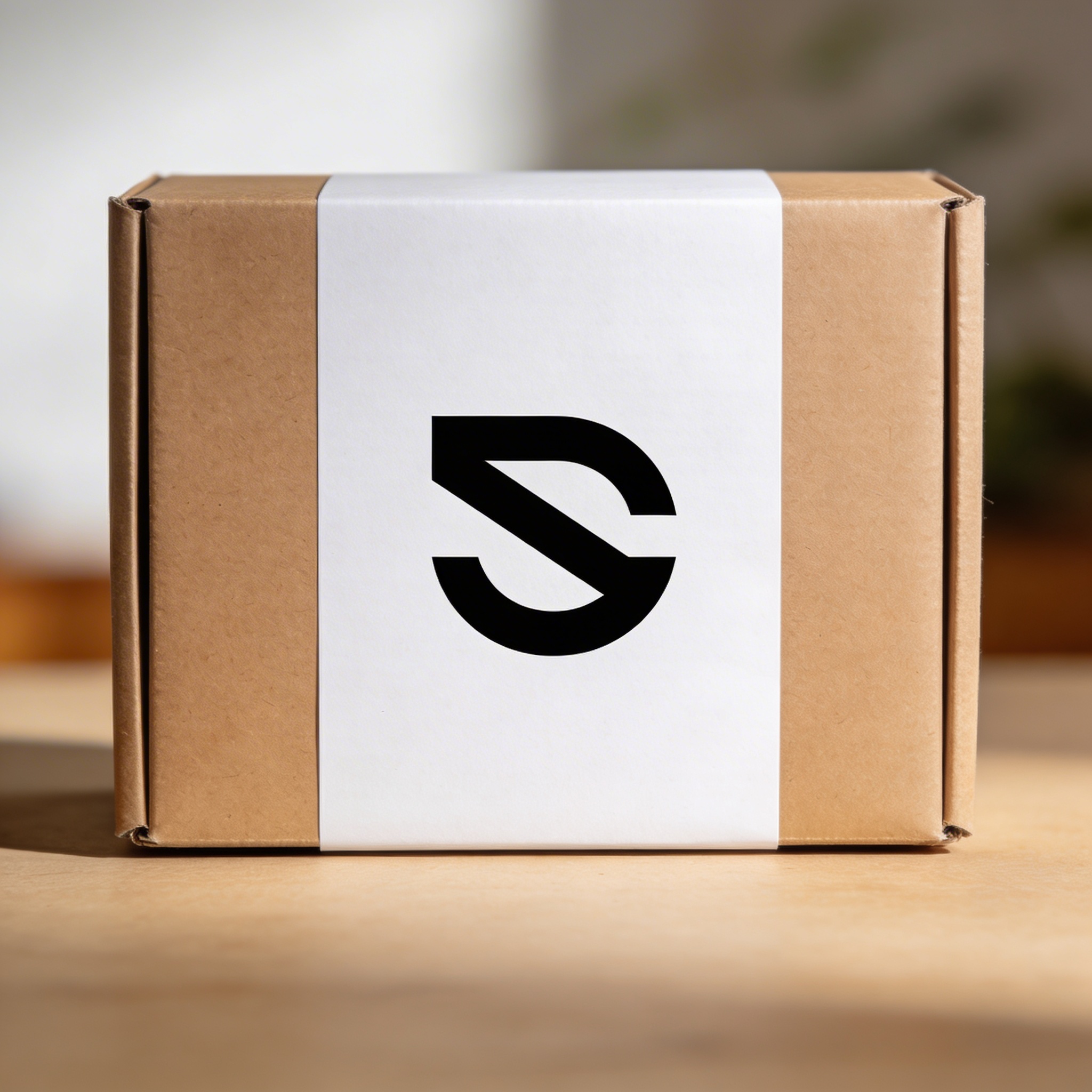 monochrome logo on kraft packaging label mockup