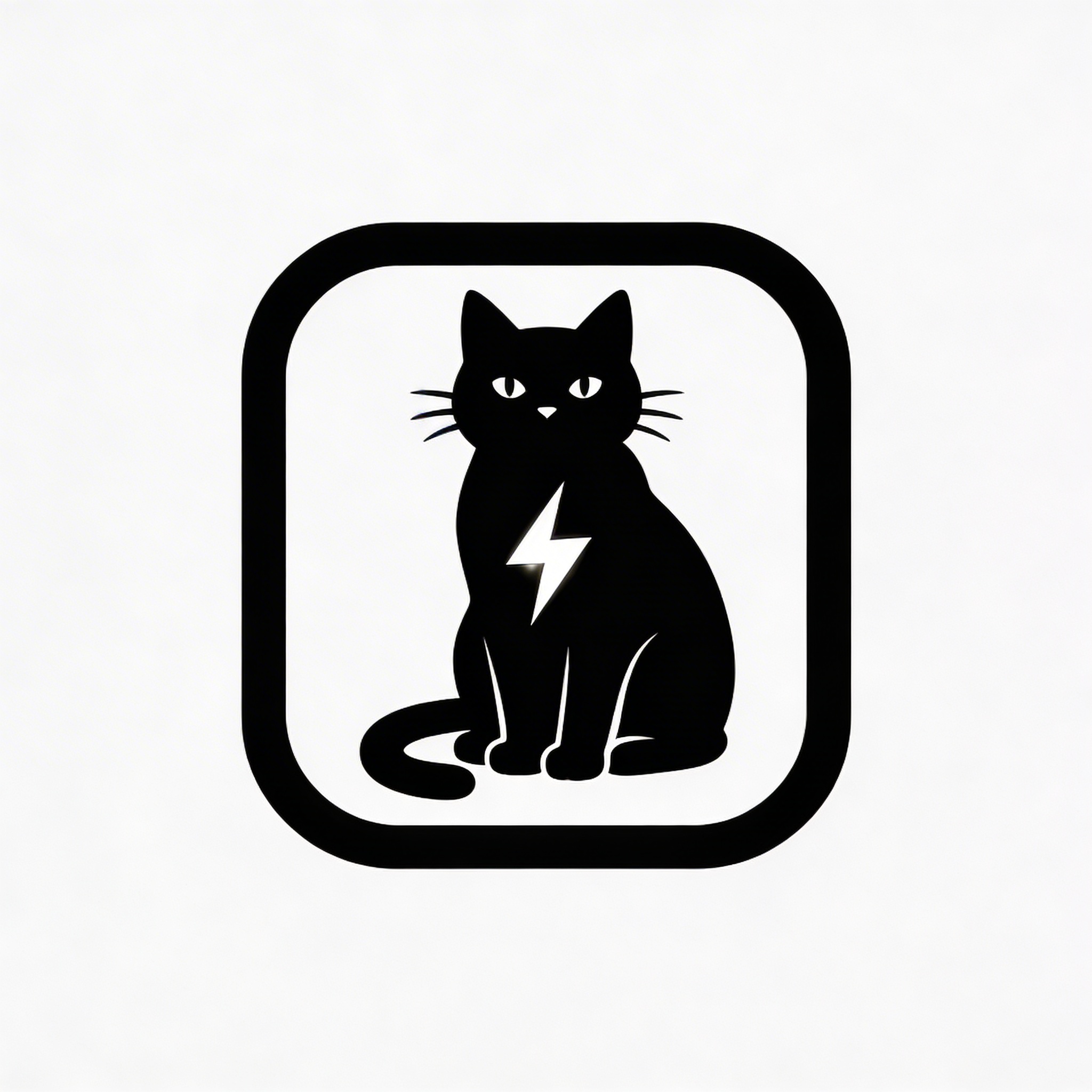 cat silhouette with lightning bolt negative space logo