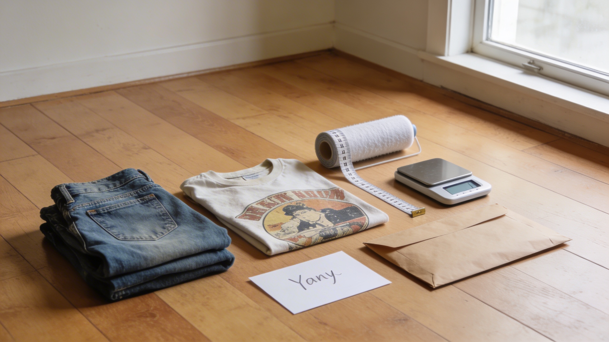 flat lay of clothing listing setup