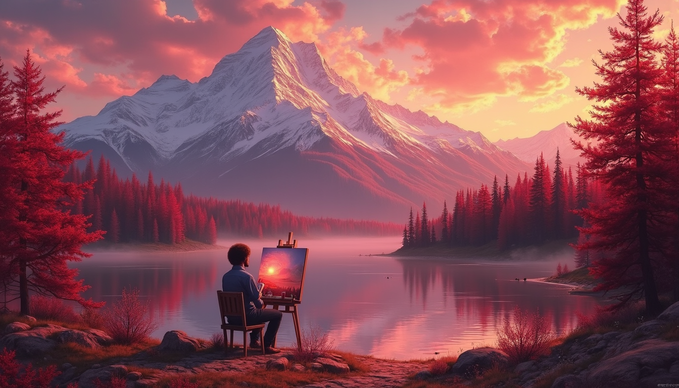 bob ross painting red