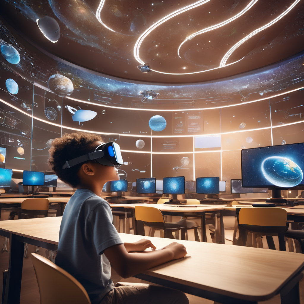 a boy looking through interactive VR headset