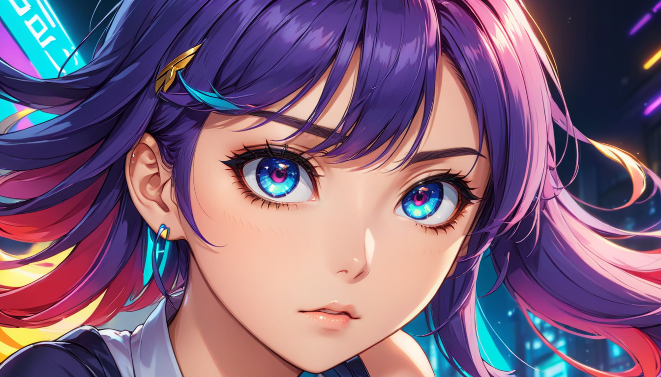 anime woman same image full body eyes looking into screen whole body show top of head eye contact with viewer