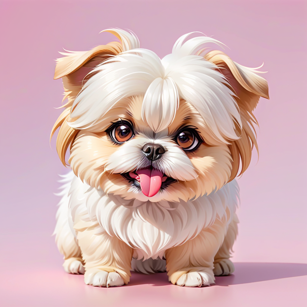 cute female dog, white fur, small, tongue out, shitzu, lhasa apso